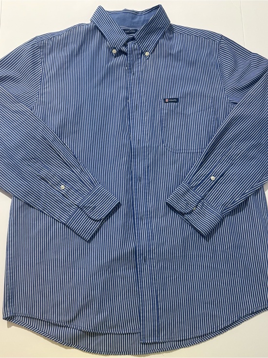 Chaps Other - Chaps Men's Navy and White Striped Button-Down Shirt